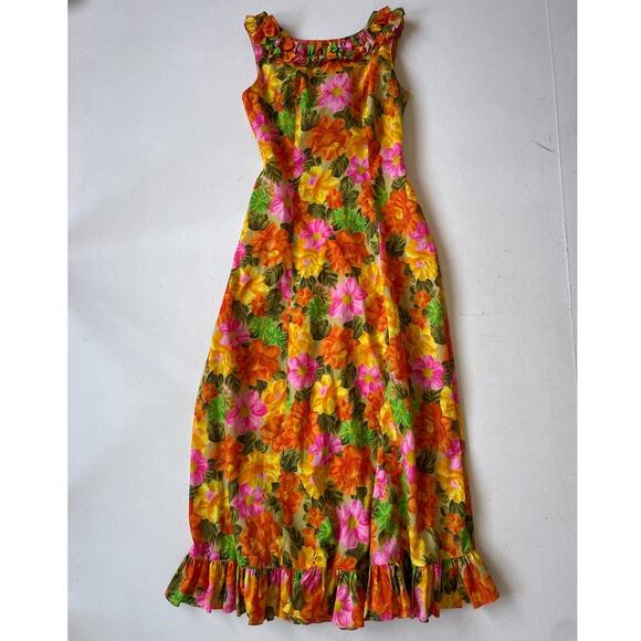 Vtg 60's Liberty House Ja-Na Tropical Floral Hawaiian Maxi Dress Sz S/M Retro - Picture 6 of 10